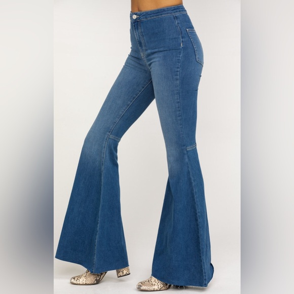 FREE PEOPLE WOMEN'S DARK WASH HIGH RISE JUST FLOAT ON FLARE JEANS 28 - Picture 2 of 12